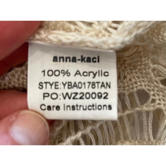 anna-kaci Ivory / Cream Long Open Knit Cardigan, Bell Sleeved, Fringe, Size S - Picture 10 of 11